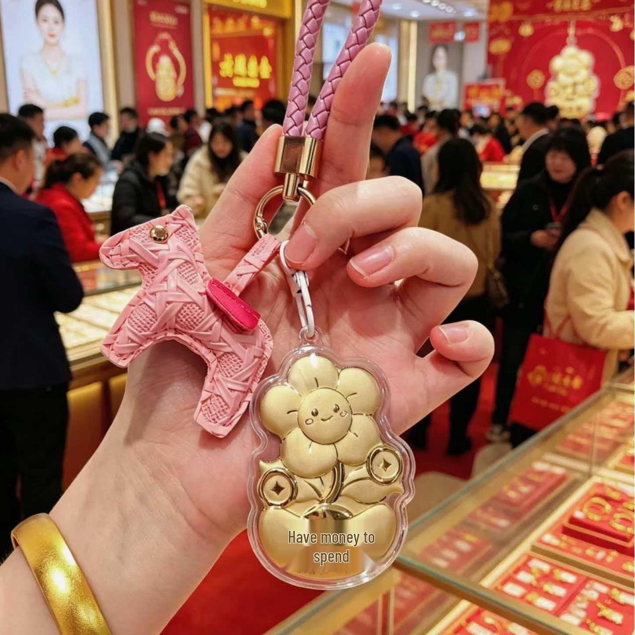 999 Pure Gold Keychain Pendant - Hot-Selling Gift for Friends Gold Foil