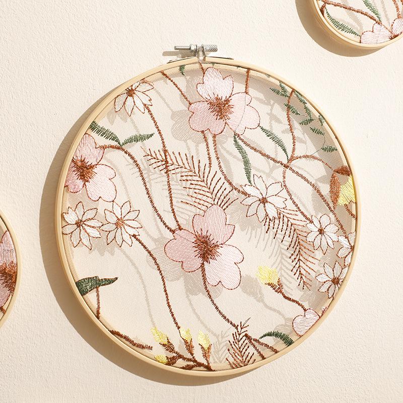 Bamboo Hoop Wall Art Handmade Floral Knit Decor Minimalist Boho Home Decor for Bedroom/Living Room Wall Hanging Wall Art Gift