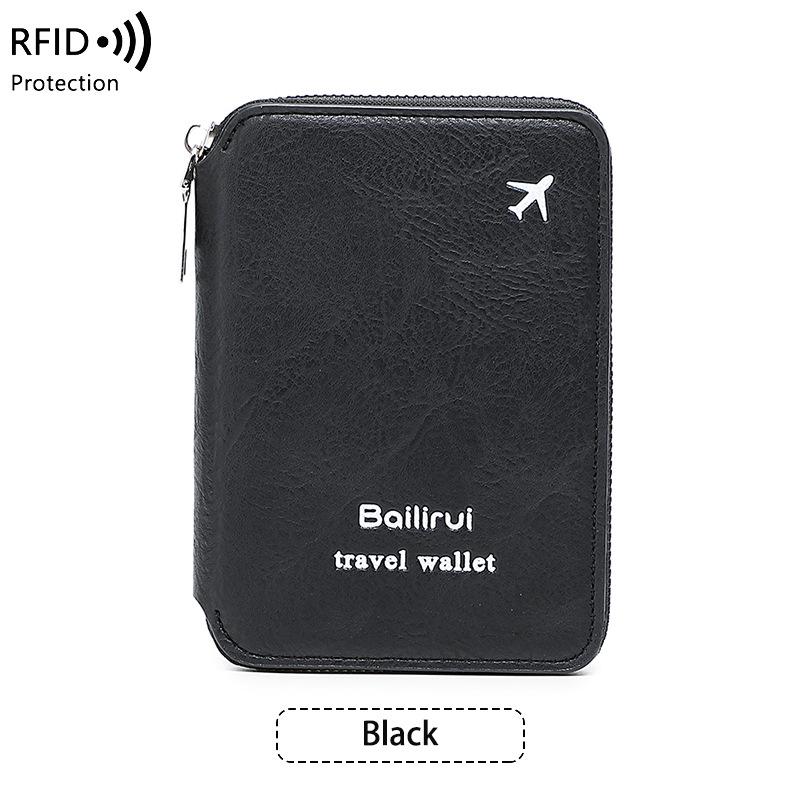 

Cross-border RFID Passport and Document Bag with Coin Purse - Travel Zipper Bag for Men and Women чёрный