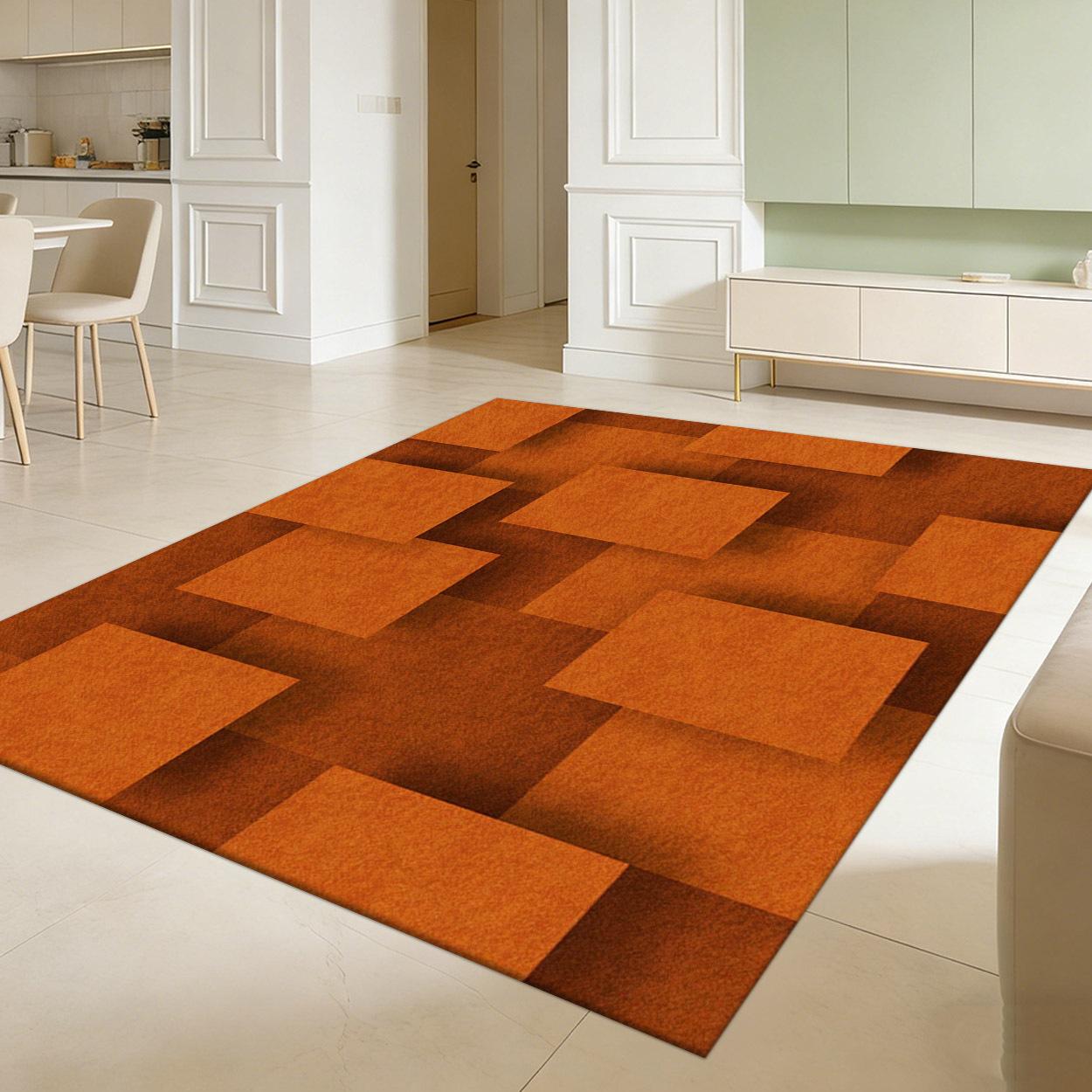 Warm Orange Geometric Block Rug Modern