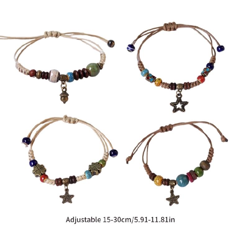 Handmade Ceramic Beaded Bracelet Ethnic Style Wrist Chain Accessory Woven Charm
