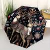 Christmas, Reindeer Themed Automatic Opening and Closing Umbrella Creative Design Umbrella, Portable Tri Fold Small Umbrella for Men and W
