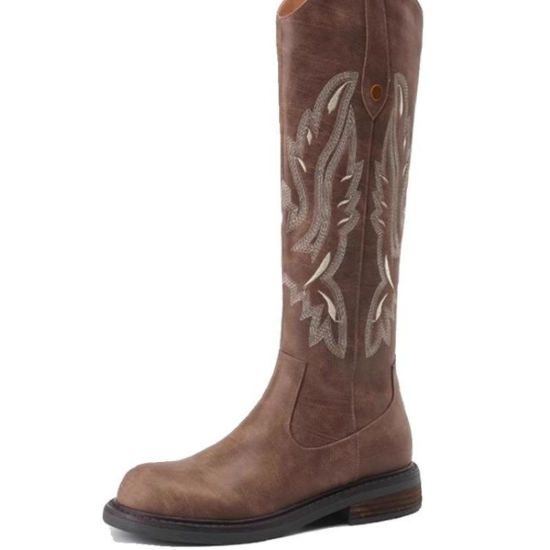 Fashion Plus Size New Women's Embroidered Western Knee High Boots Cowboy Cowgirl Boots Chunky Heels Platform Boots Women Western Shoes