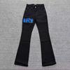 Men Women Slim Fit Distressed Patchwork Flared Denim Jeans Mid-Rise Stretch Cotton Casual Pants