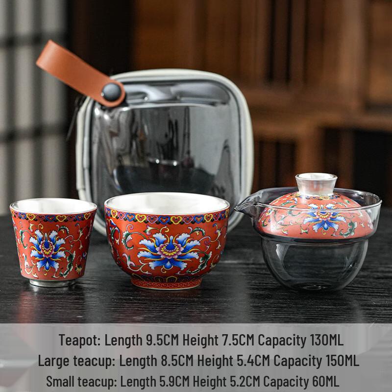 

Chaxun Portable Silver Enamel Tea Set