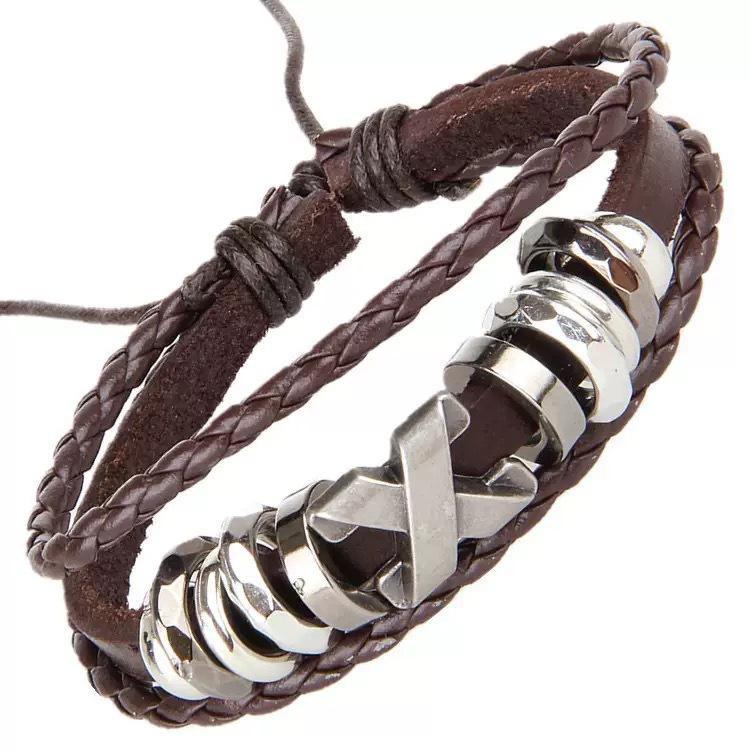 Vintage Beaded Multi-Leather Bracelet Men'S Personality Weaving Student Jewelry Adjusting Leather Bracelet
