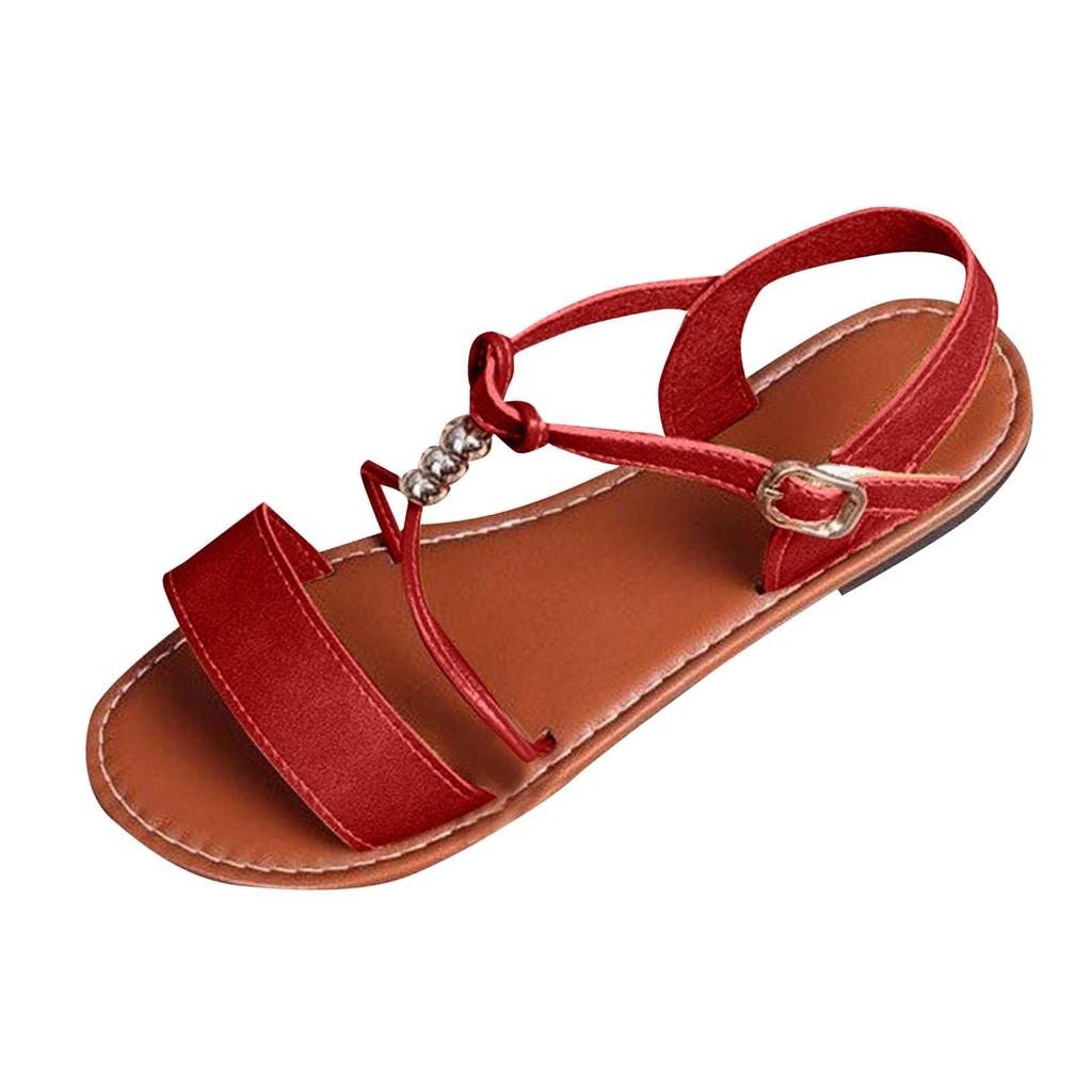 Flat Bottomed Flat Buckle with Rhinestone Fish Mouth Casual Sandals