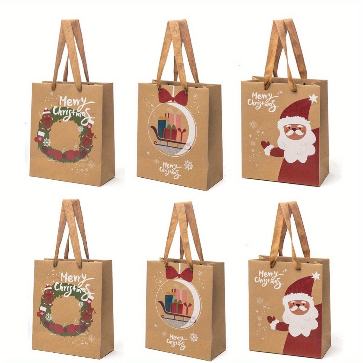 

6 шт./набор, 3 узора,(По 2 штуки каждого узора),18.5*9*22см,7.3*3.5*8.7дюйм,Рождественский подарочный пакет,Сумка-тоут для конфет ручной работы,Рождественская подарочная бумага Pack of 6