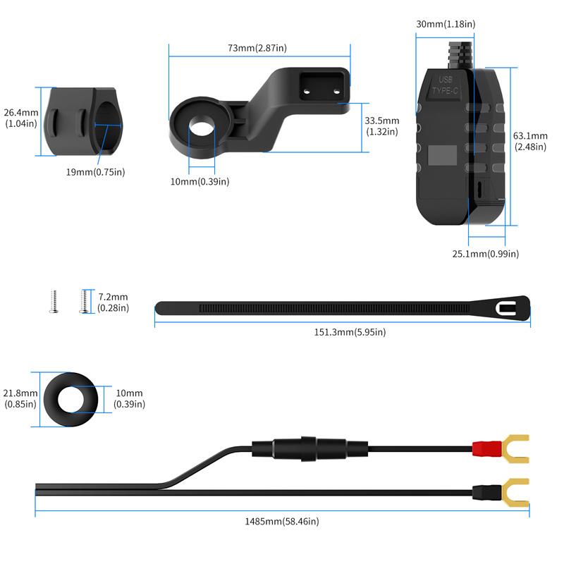 Pd+Qc 3.0 Motocyklová USB rychlonabíječka Řídítka Duální USB zásuvka Vodotěsný 12V napájecí adaptér