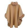 Women's Hepburn Style Wool Coat with Large Rabbit Fur Collar - Autumn/Winter Mid-Length Cape Shawl, Plus Size Available.