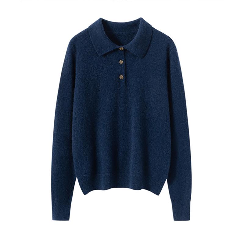Women's 100% Cashmere Polo Neck Sweater - Autumn/Winter Versatile Loose Fit