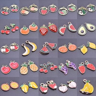 20pcs Food Accessories Red Strawberry Cherry Enamel Charm For Jewelry Making Bulk Fruit Banana Avocado Pendant Charm Accessories