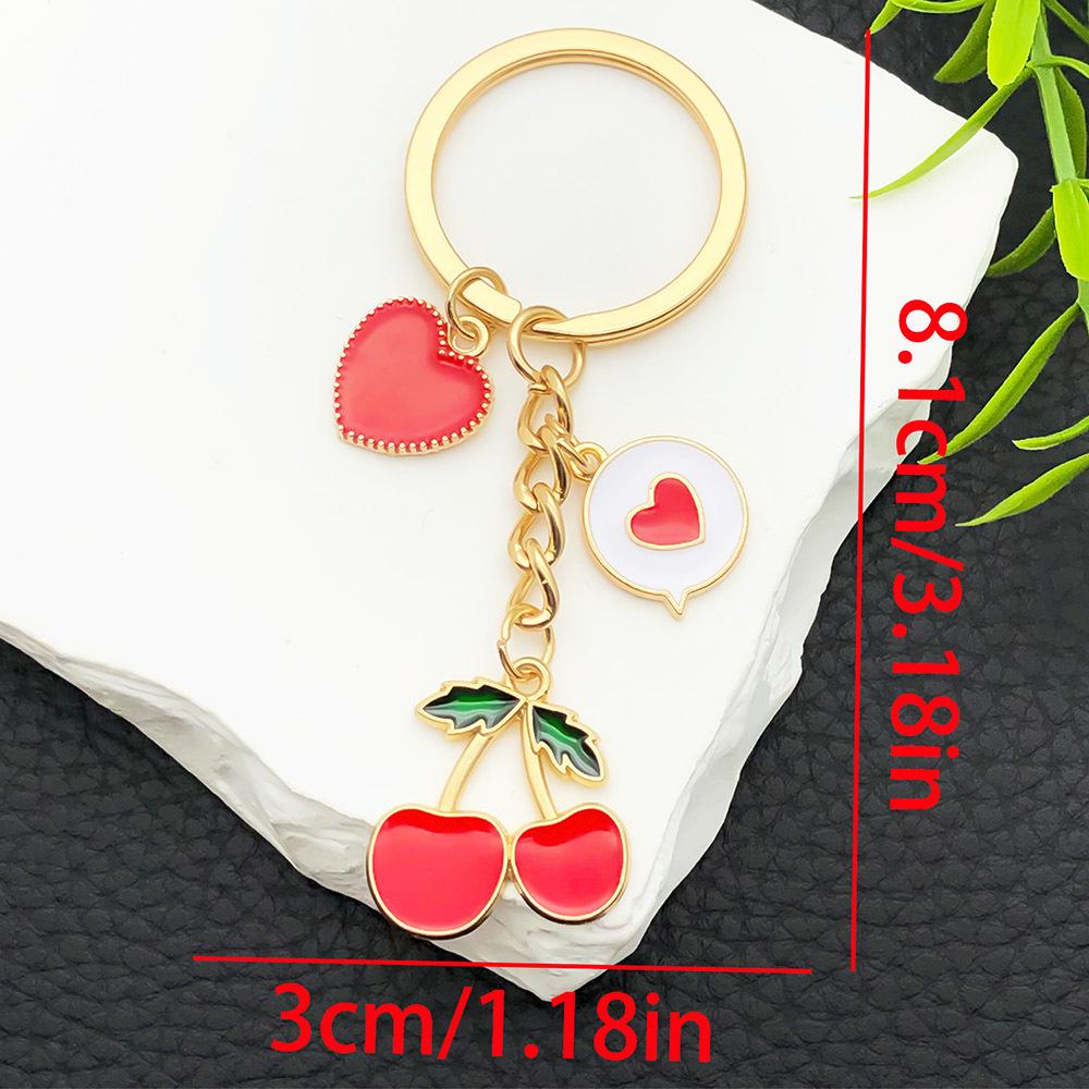 3D Red Cherry Tree Resin Gold Keychain Pendant