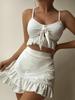 Maillot de bain trois pièces pour femme Couleur unie Volant Lacets Taille haute Bikini sexy Maillot de bain deux pièces Vêtements de plage