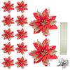 12Pcs With Clips Artificial Christmas Flowers with Stems Christmas Fake Blooms  Wedding Decor
