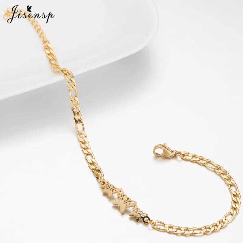 Jisensp Elephant Butterfly Bracelets Bangles Animal Chain Link Bracelet Female Stainless Steel Bracelets for Women Accessories