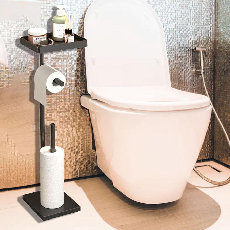 Toilet Paper Holder Rack Free Standing with Storage Roll Paper Holder Floor Stand Tissue Toilet Paper Holder Brushed Bathroom