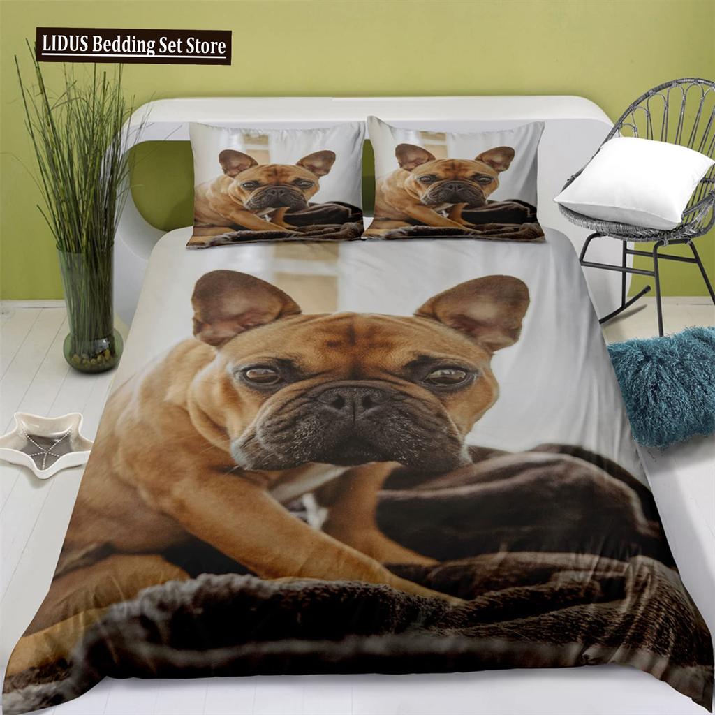 English Bulldog Duvet Cover Puppy Resting On A Sofa Funny Animal Photography Canine Decorative Seal Brown White Brown For Adults