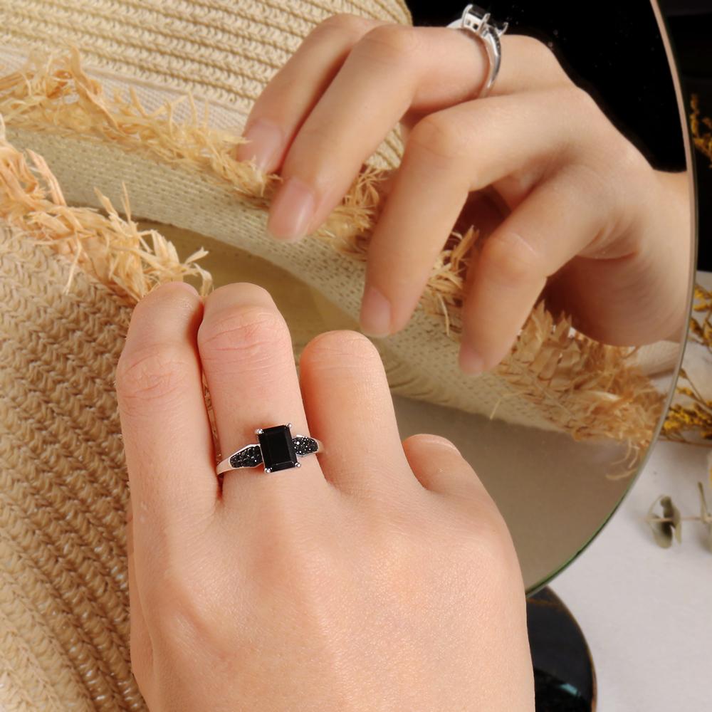 Gorgeous Noble Perseverance Natural Black Spinel Precious Gems Ring Earrings Necklace Jewelry Set S925 Silver Birthday Gift