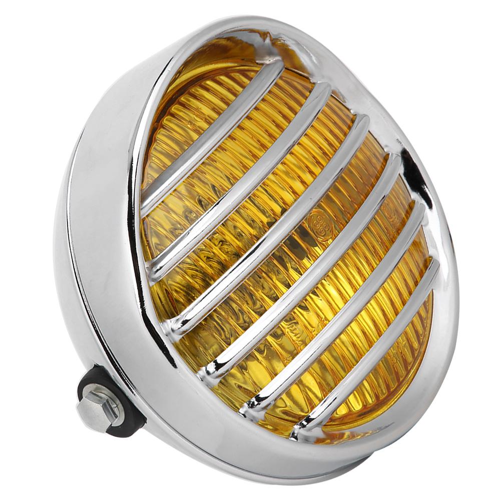 Vintage Motorcycle Grill Headlight Halogen Head Lamp High Brightness Electroplate