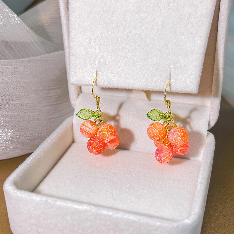 Summer Sweetheart Fruit Charm Earrings – Fresh Orange Dangle with Silver Needle