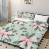 3pcs Christmas Duvet Cover Set with Pink Bow & Pine Branch Snowflake Berry Design - Soft Polyester Bedding Zipper Closure
