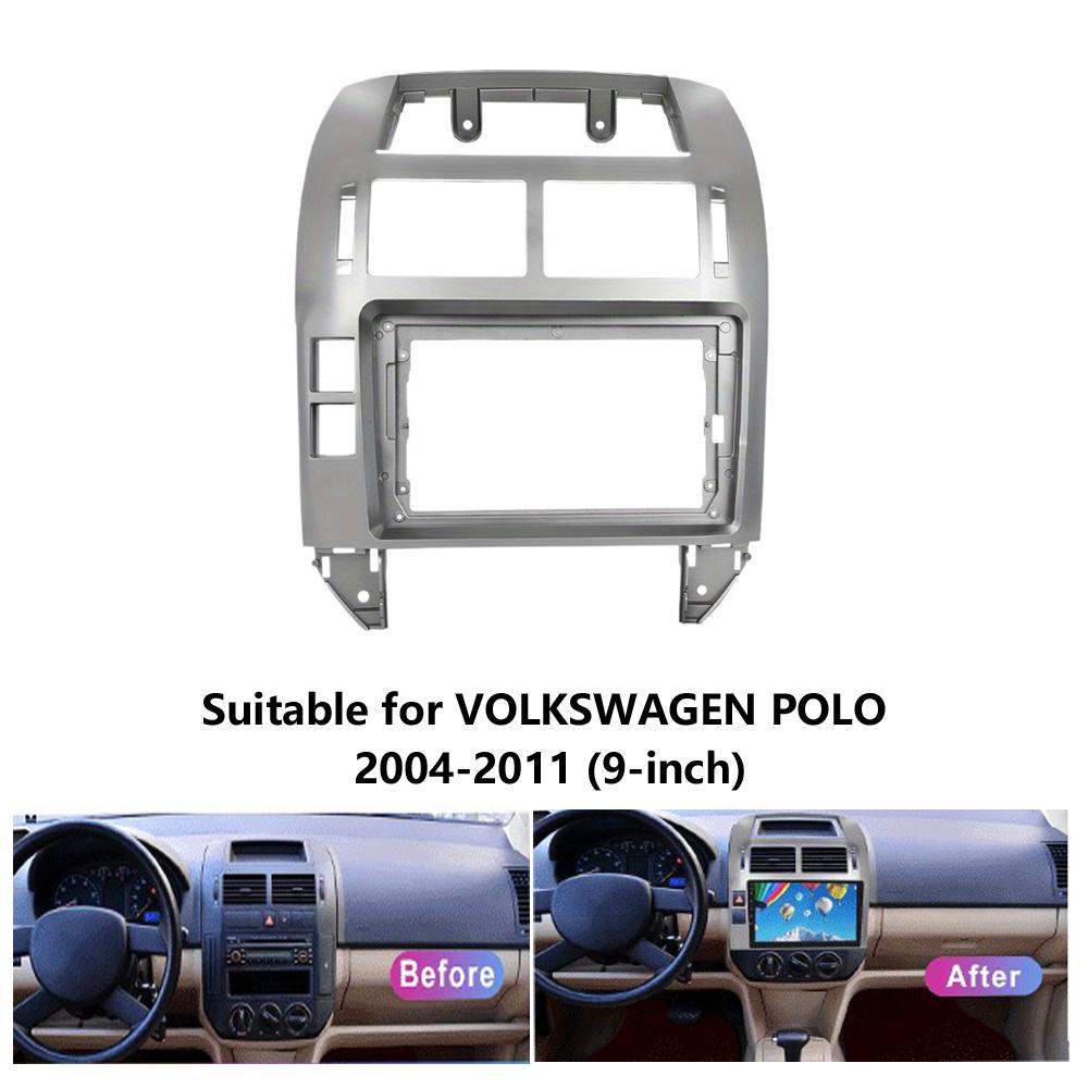 9 inch Car Radio Frame Auto Stereo Frame Kit for VW Volkswagen Polo 2004-2011 Mounting Bezel Faceplate Car Interior Front Dash Center Fascia