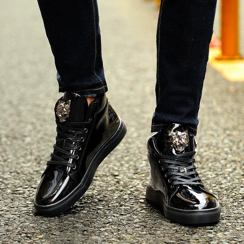 Pánské sportovní boty Vysoké kožené ležérní boty Street style Zrcadlová móda Univerzální pánské skate boty