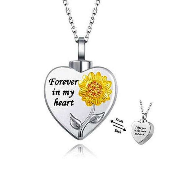 Unisex Sunflower Forever My Heart in Pendant Chain Necklace Memorial Jewelry