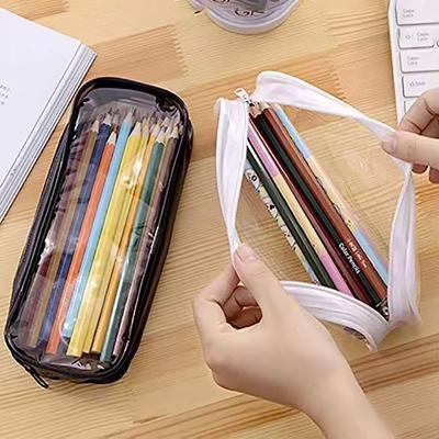 Kawaii Transparent Pencil Case Large Capacity Waterproof Pen Box for Girls Cosmetic Bag Stationery Office School Supplies