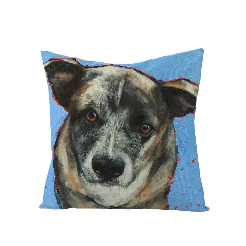 Animal Printed Cute Dog Cushion Cover Linen Poppy Throw Pillow Cover Decorative Sofa Pillow Case Pillowcase 45X45Cm