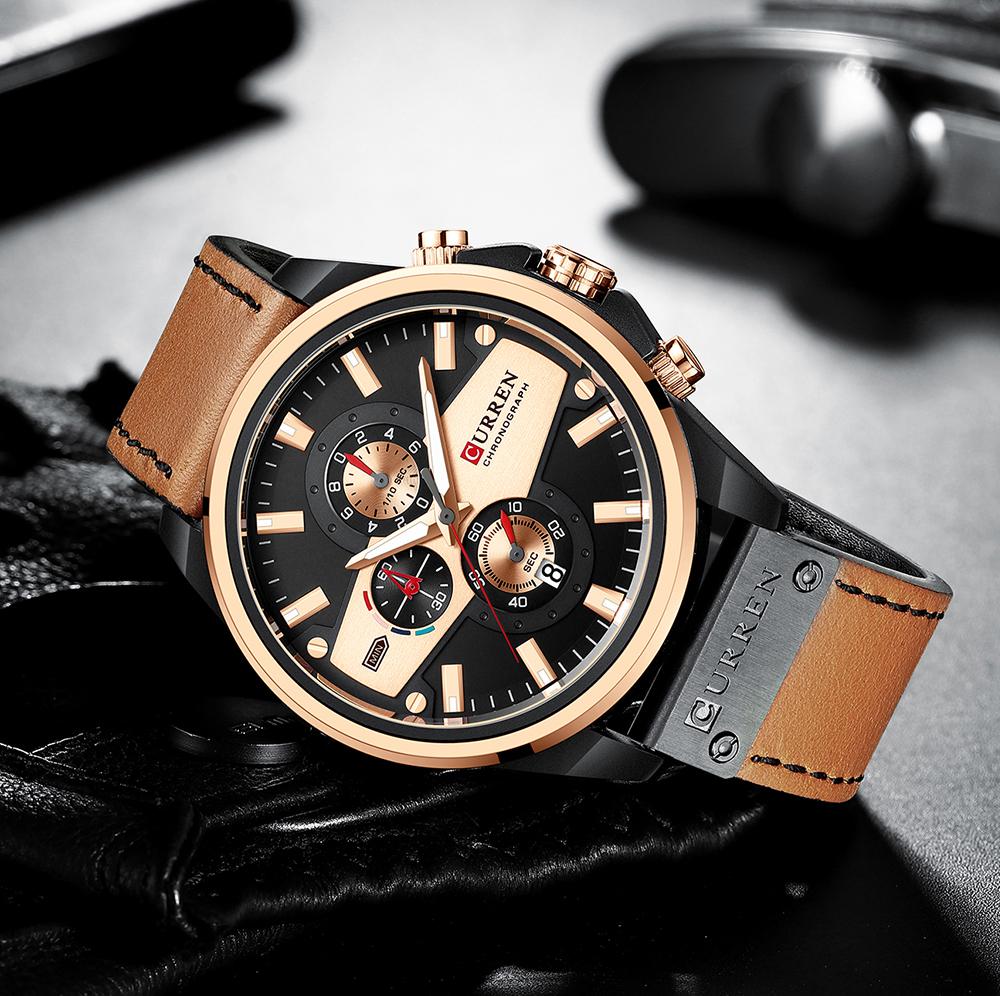 Ready to Ship CURREN Brand Chronograph Mens Leather Bracelet Sports Male Wrist Watch