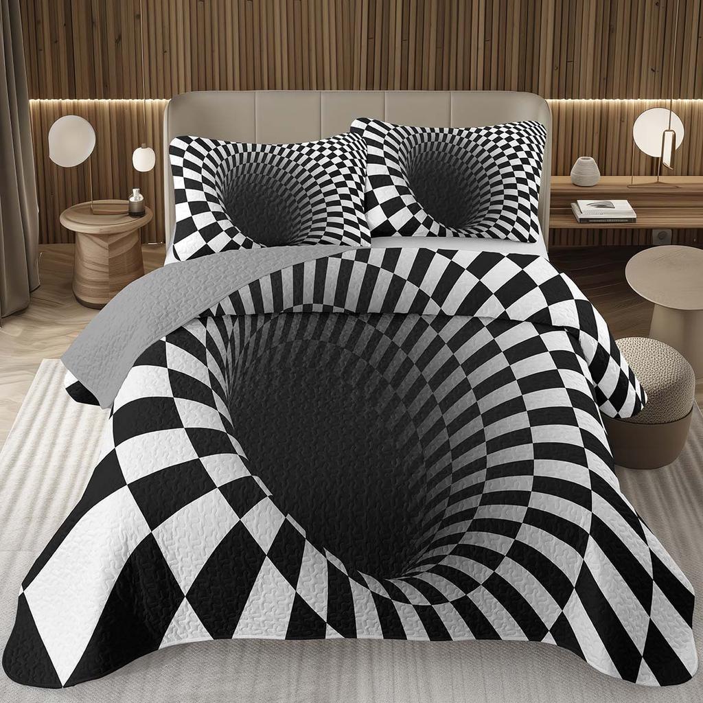 Grid Bedspread Black And White Checkered Bedding Set,Farmhouse Buffalo Plaid Coverlet Geometric Gingham Checkerboard Bed Cover