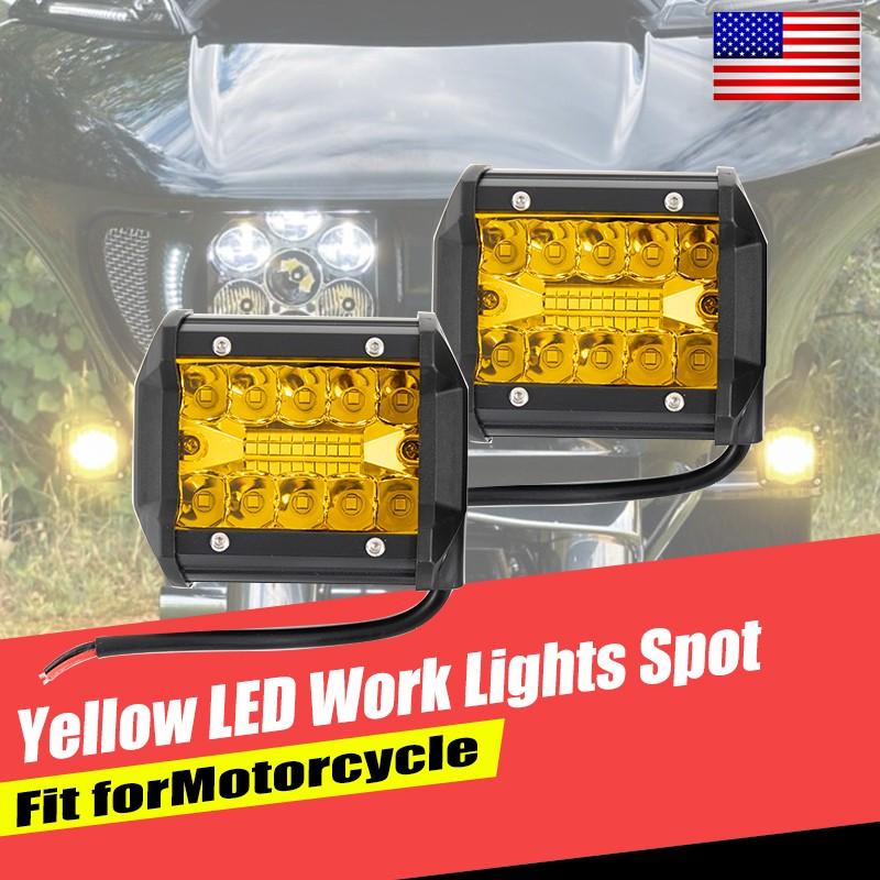 4 Motorcycle Yellow LED Lights Spot Pods OffRoad Truck ATV UTV Driving Fog Lamp