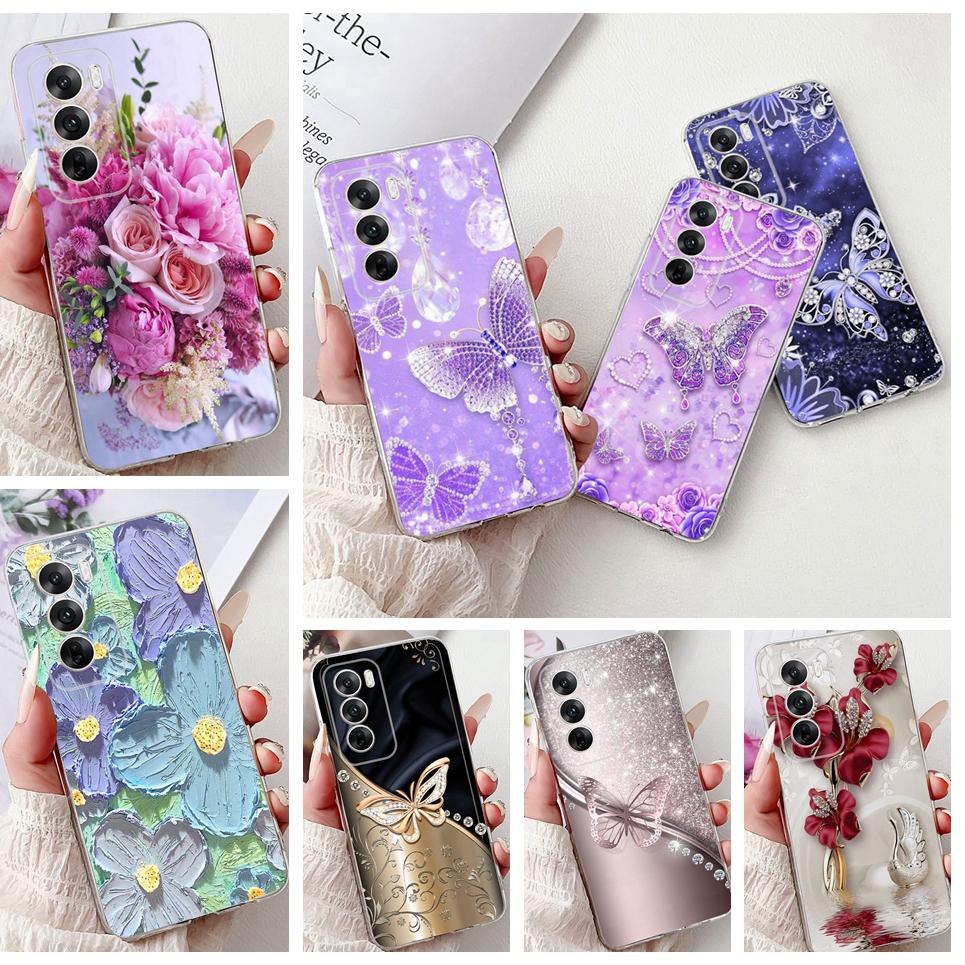 For Cover Oppo Reno12 Pro CPH2629 / Reno 12 5G CPH2625 Phone Case Colorful Flower Butterfly Lxuru Women Fashion Soft Siliocne