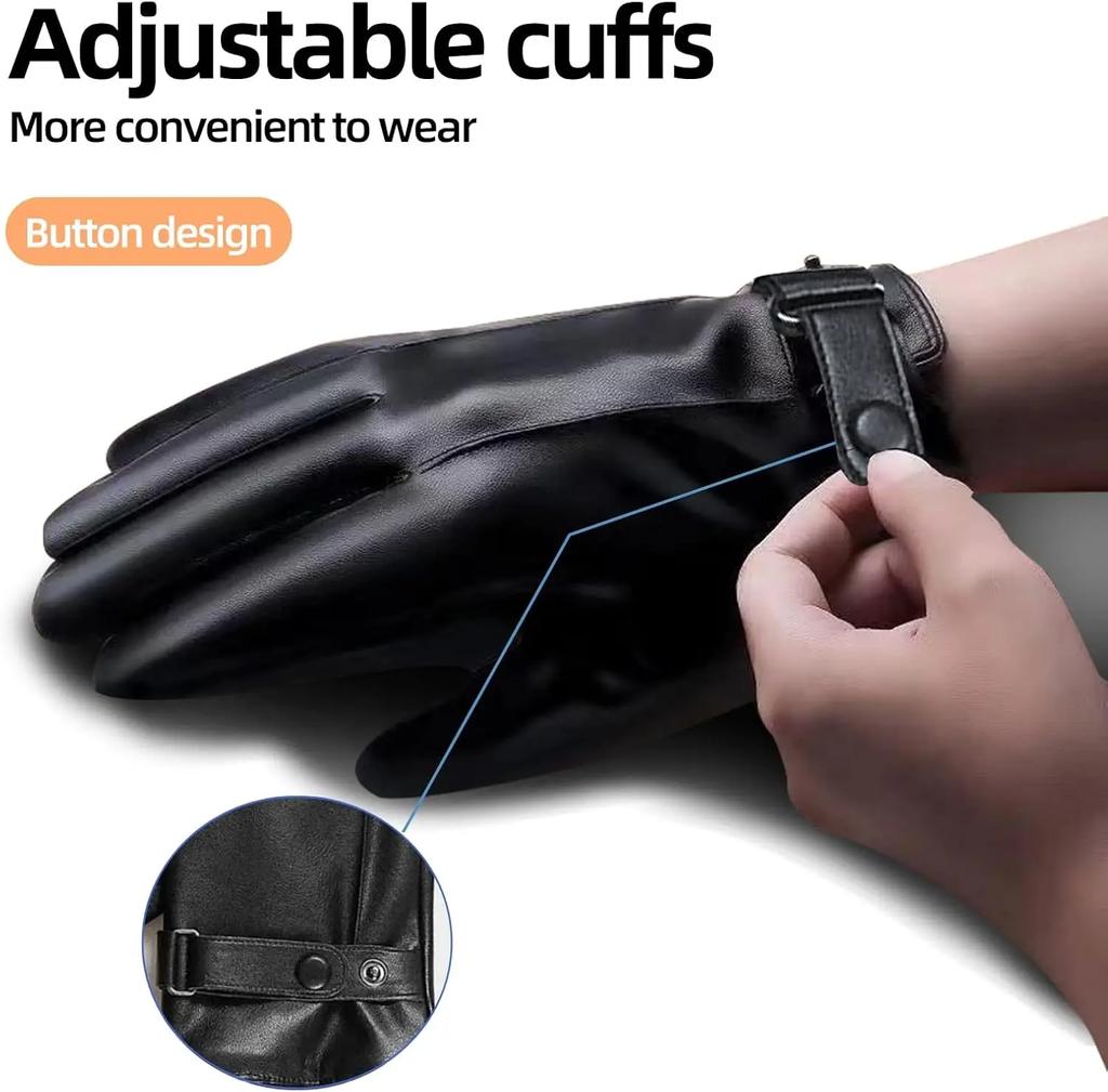 Motorradhandschuhe Winterhandschuhe für Herren Echte Lederhandschuhe Outdoor-Radfahren Echtes Schafsleder Warm halten Verstellbare Handschuhe