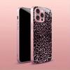 Dark Pink Leopard Print Tempered Glass Metallic Paint Phone Case For iPhone 17 Pro Max 11 12 13 14 15 16 Plus 16E 17 Air Cover