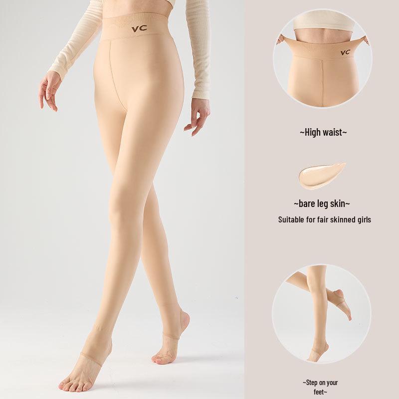 Huaxianzi High Waist Black Silk Tummy Control Leggings with Bare Leg Effect & Fleece Lining