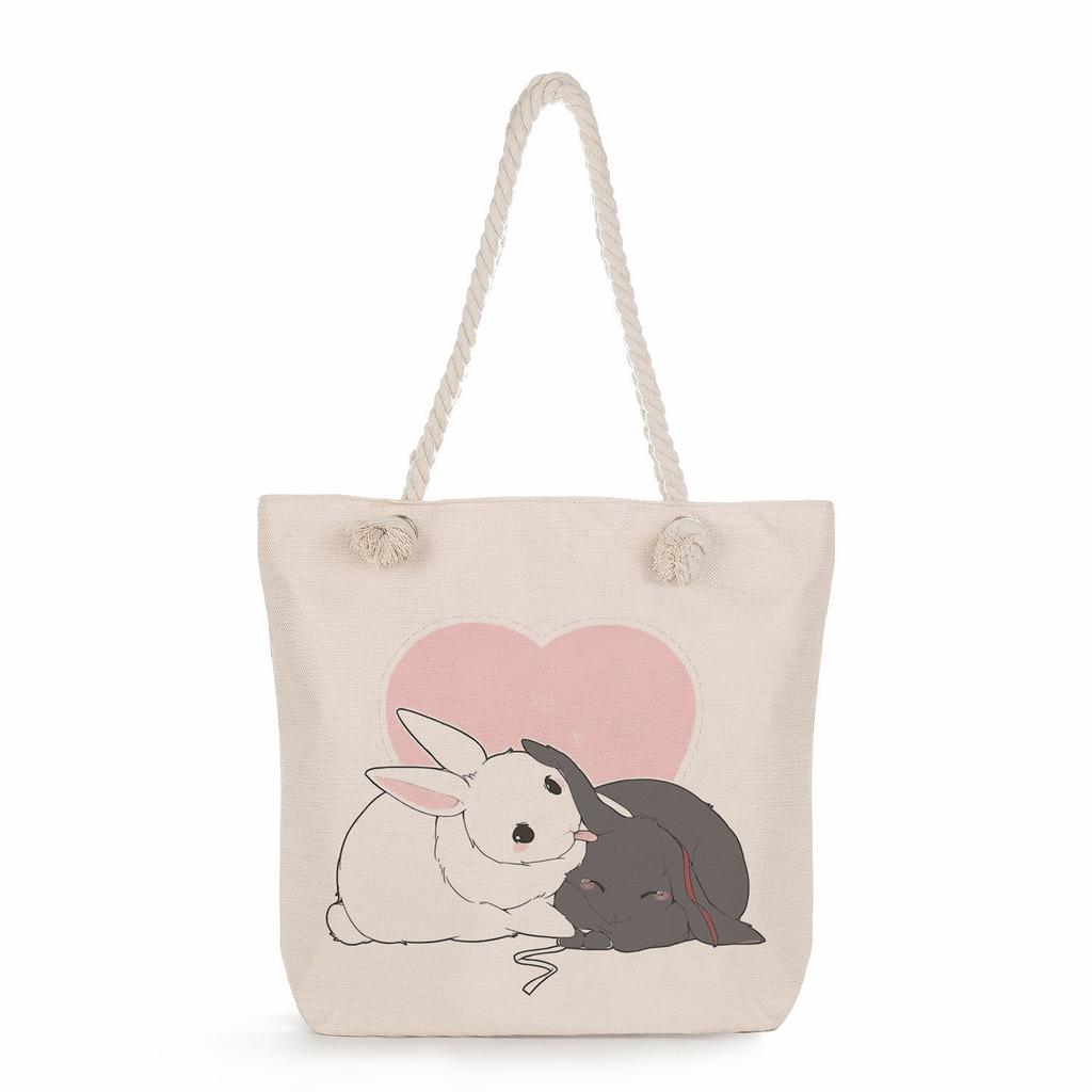Sac de plage à bandoulière unique en corde épaisse avec imprimé lapin créatif 7247 CLE