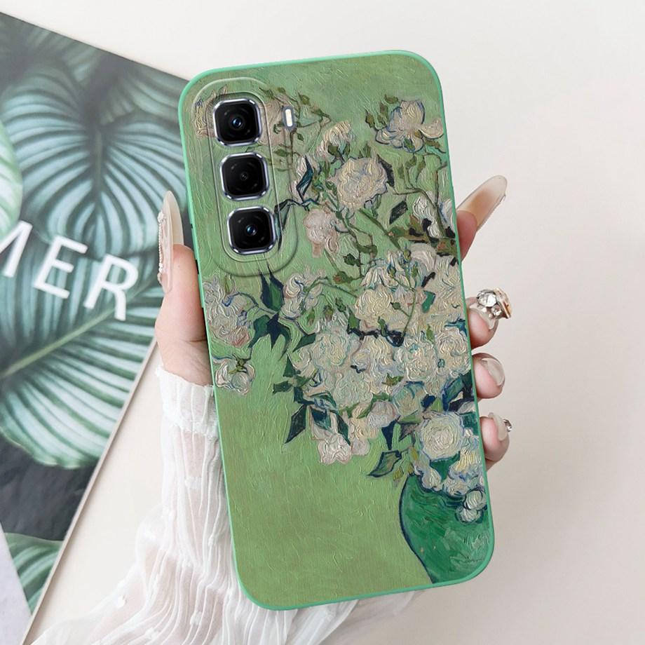 For Infinix Hot 50 Pro+ Hot50 Pro Hot 50 Pro Plus 4G Phone Case Soft Silicone Back Cover Love Heart Girly Flower Painting Fundas