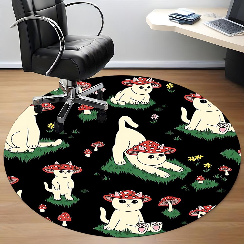 1pc Mushroom Cats Office Round Area Rug, Mat Suitable For Office, Under Office Chairs Bedroom Living Room Home Decor, Room Deco