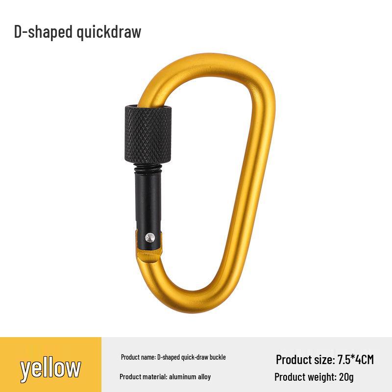 Aluminum Alloy Carabiner Quickdraw with Lock – Keychain D-Ring Hook & Backpack Buckle for Water Bottle or Wind Rope.