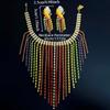 Vintage Rhinestone Crystal Necklace Shiny Ear Studs Luxury Rainbow Tassel Jewelry Set  Girls