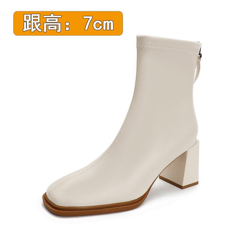 Wow custom~ high heel short boots thick heel fashion boots soft leather spring and autumn single boots square head thin boots