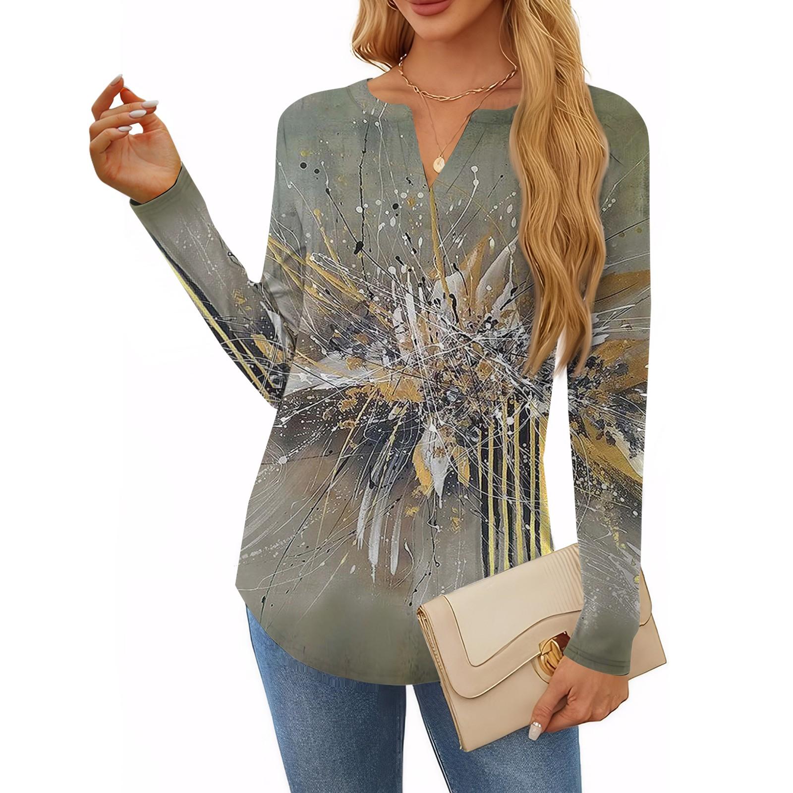 

Женская футболка с принтом, длинный рукав, повседневная, выходного дня, модная, базовая, с V-образным вырезом, обычная, топ XXXL