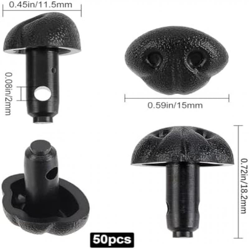 GORGECRAFT 50 Pcs 15mm Black Plastic Safety Dog Noses for Doll Making, Sewing Teddy Bear Stuffed Animal Plush Toys DIY Craft Accessories
