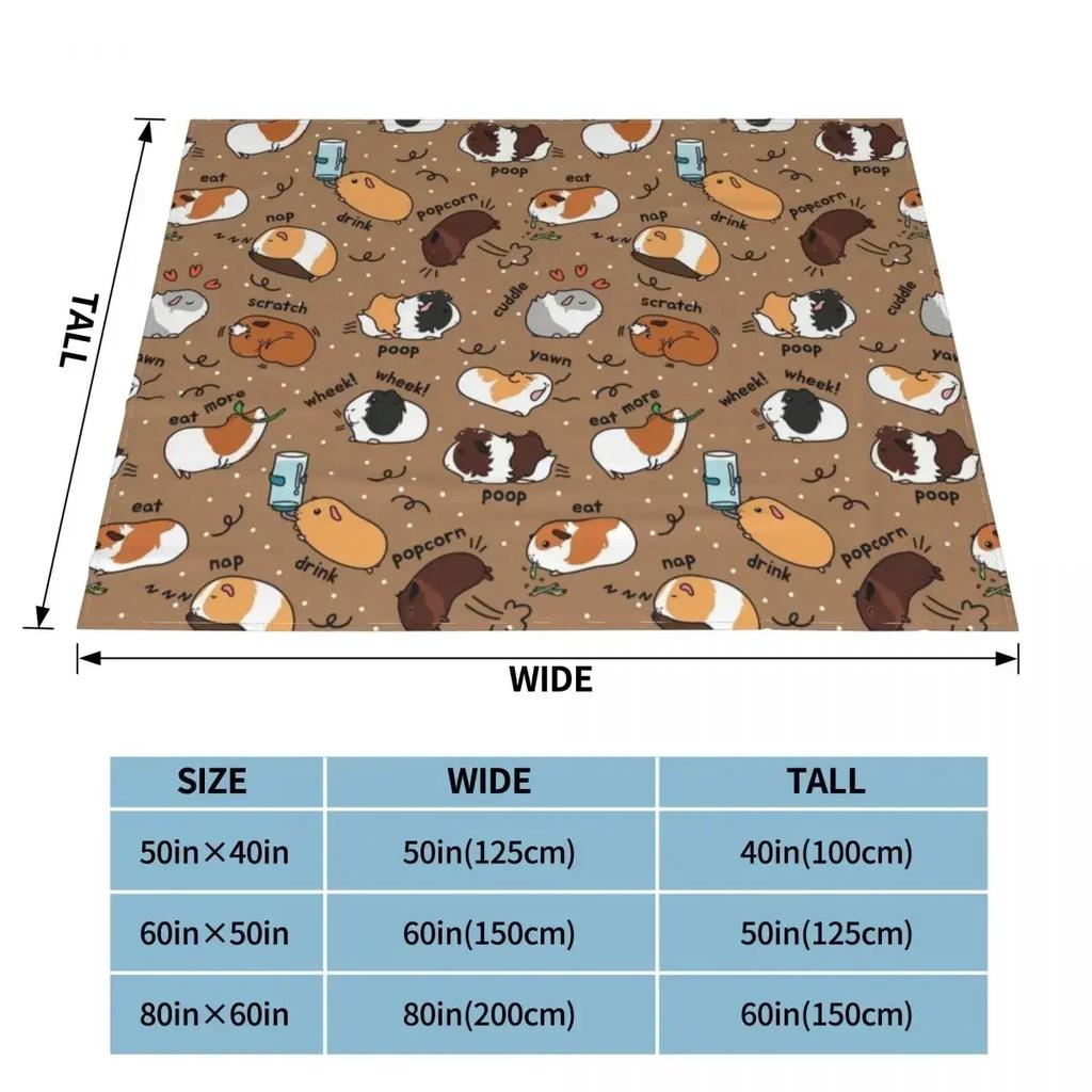 Super Soft Kawaii Guinea Pig Flannel Throw Blanket for Bedroom Bedding Warm Plush Thin Quilt for Cozy Comfort