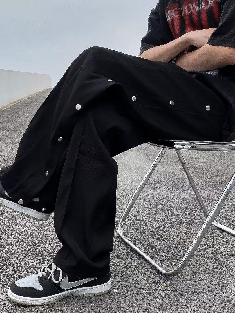 

Men s Spring Trendy Korean-Style Side Button Casual Pants M
