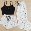 Heart Print Spring & Summer Women's Pajama Set - Sweet & Cute Casual Three-Piece Homewear