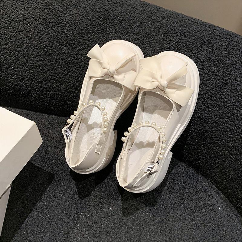 

Mary Jane Shoes Women s Spring 2024 New Fashion High Heel Bow Platform Heel Pearl with Skirt Small Leather Shoes 35